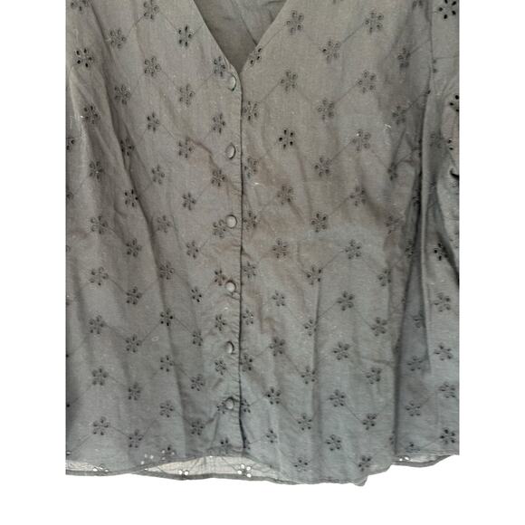 J.Crew Eyelet Button Front Shirt Black V-Neck Basic Short Sleeve Dressy Size XXL - Picture 4 of 12